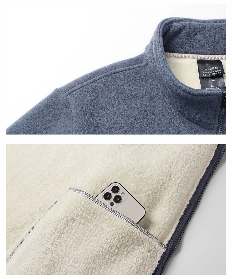 Thickened fleece fleece lamb wool jacket, top and pants two-piece set, Arctic fleece men's stand collar warm casual pants, men's