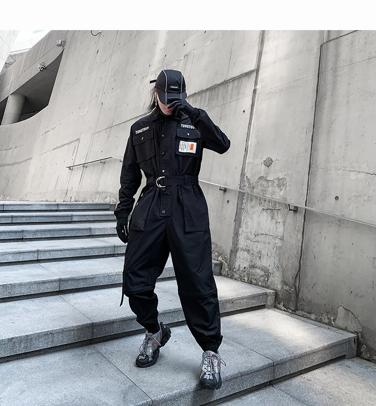 HKSH Autumn Summer New Men's Punk Fashion Tide Jumpsuit Youth Detachable National Casual Overalls Safari Style Pants Tops HK0056