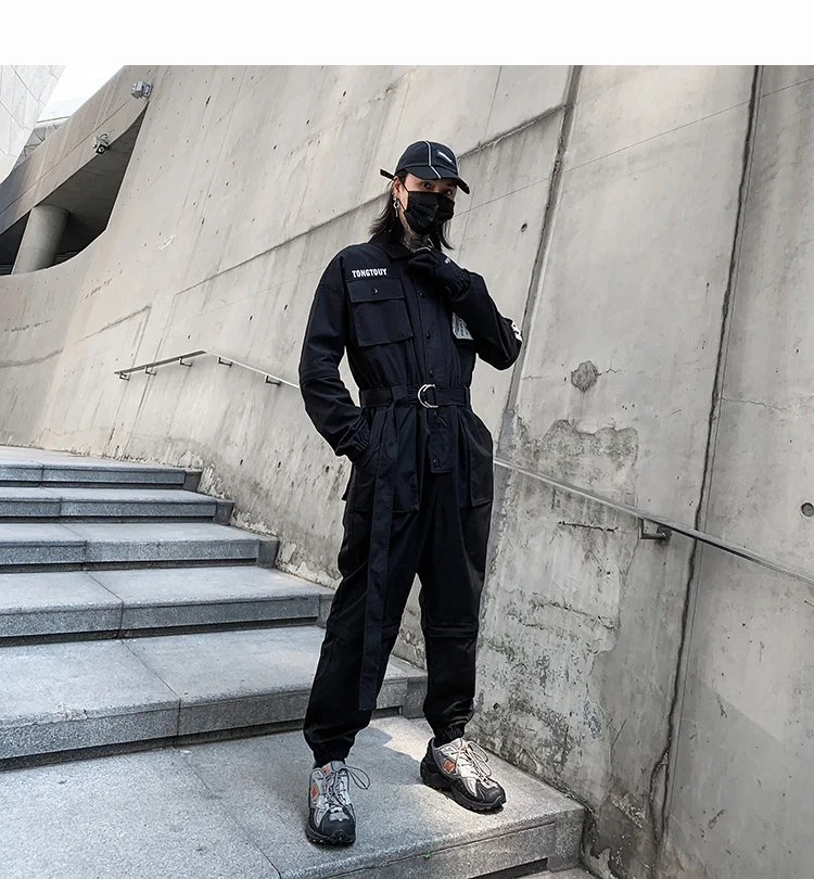 HKSH Autumn Summer New Men's Punk Fashion Tide Jumpsuit Youth Detachable National Casual Overalls Safari Style Pants Tops HK0056
