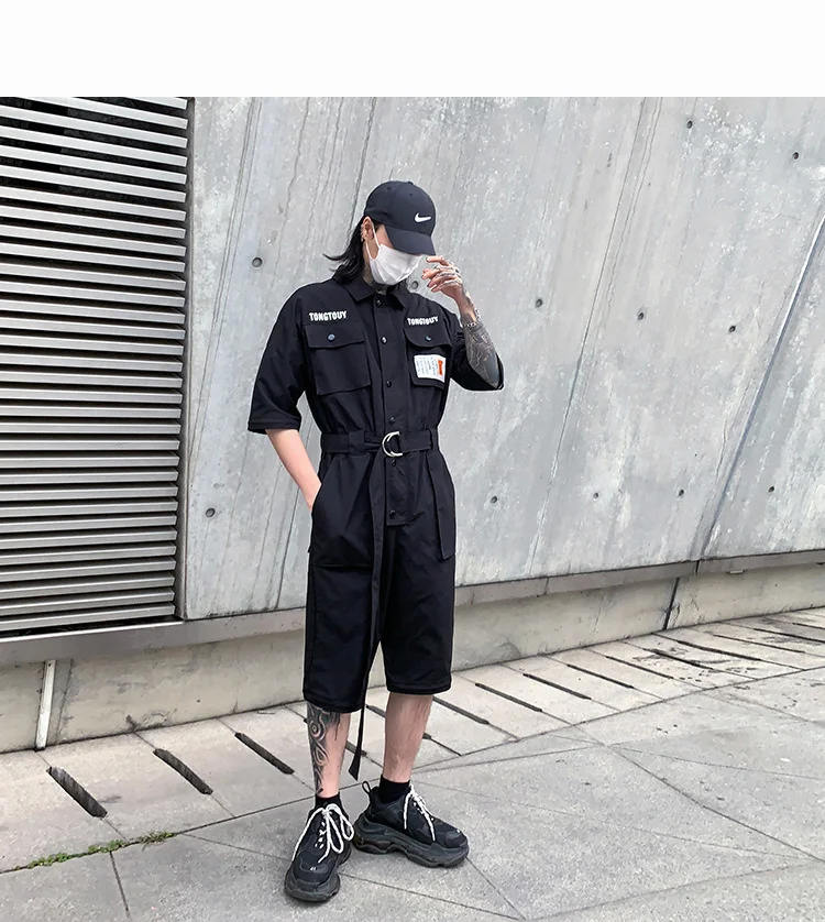 HKSH Autumn Summer New Men's Punk Fashion Tide Jumpsuit Youth Detachable National Casual Overalls Safari Style Pants Tops HK0056