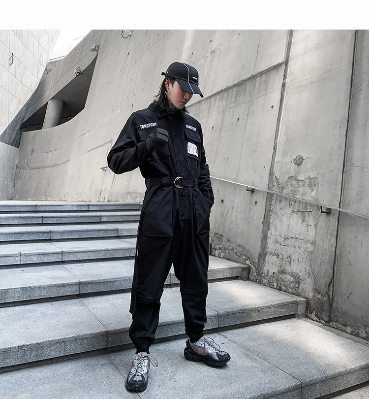 HKSH Autumn Summer New Men's Punk Fashion Tide Jumpsuit Youth Detachable National Casual Overalls Safari Style Pants Tops HK0056