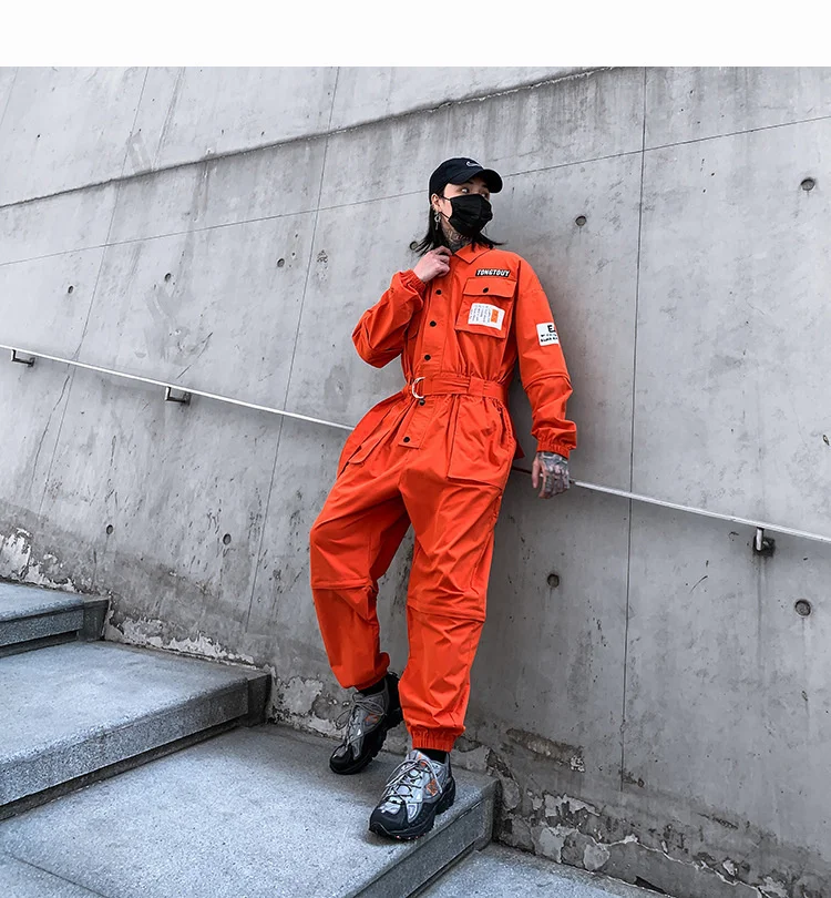 HKSH Autumn Summer New Men's Punk Fashion Tide Jumpsuit Youth Detachable National Casual Overalls Safari Style Pants Tops HK0056