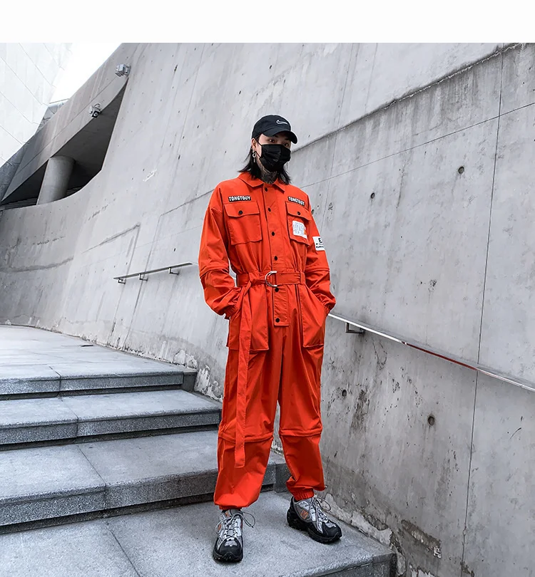HKSH Autumn Summer New Men's Punk Fashion Tide Jumpsuit Youth Detachable National Casual Overalls Safari Style Pants Tops HK0056