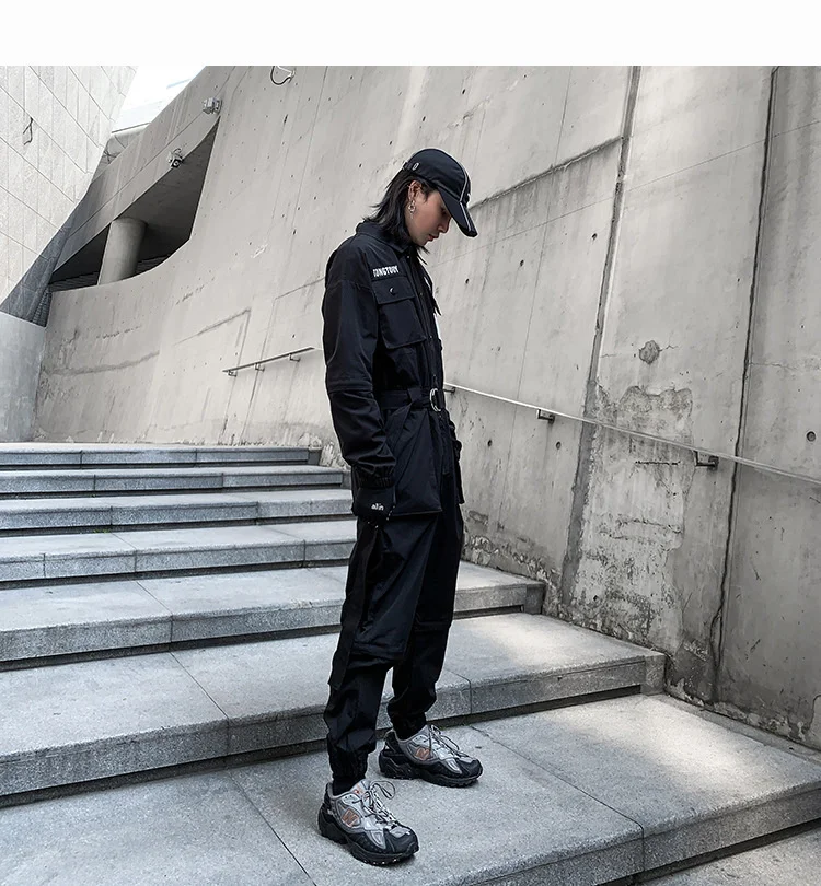 HKSH Autumn Summer New Men's Punk Fashion Tide Jumpsuit Youth Detachable National Casual Overalls Safari Style Pants Tops HK0056