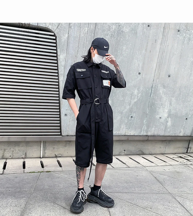 HKSH Autumn Summer New Men's Punk Fashion Tide Jumpsuit Youth Detachable National Casual Overalls Safari Style Pants Tops HK0056
