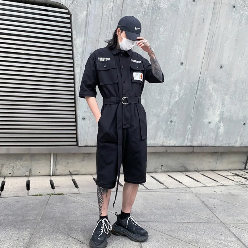 HKSH Autumn Summer New Men's Punk Fashion Tide Jumpsuit Youth Detachable National Casual Overalls Safari Style Pants Tops HK0056