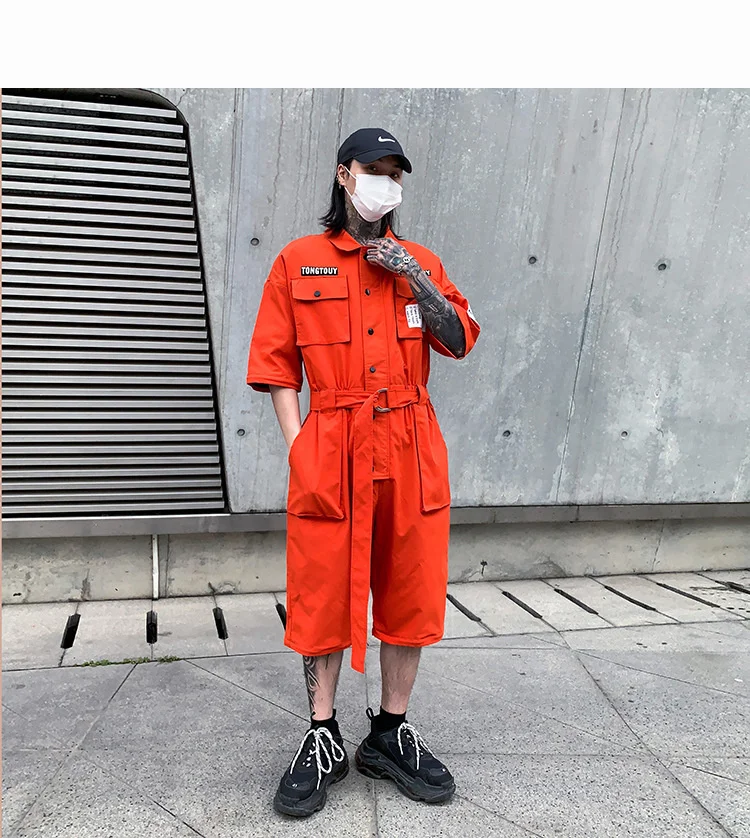 HKSH Autumn Summer New Men's Punk Fashion Tide Jumpsuit Youth Detachable National Casual Overalls Safari Style Pants Tops HK0056