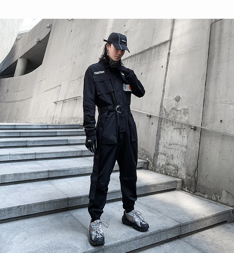 HKSH Autumn Summer New Men's Punk Fashion Tide Jumpsuit Youth Detachable National Casual Overalls Safari Style Pants Tops HK0056