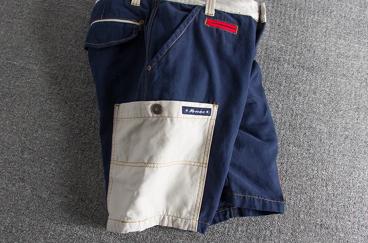 Summer fashion style personality color splicing wash and do old slim men's cargo shorts multi-pocket casual pants
