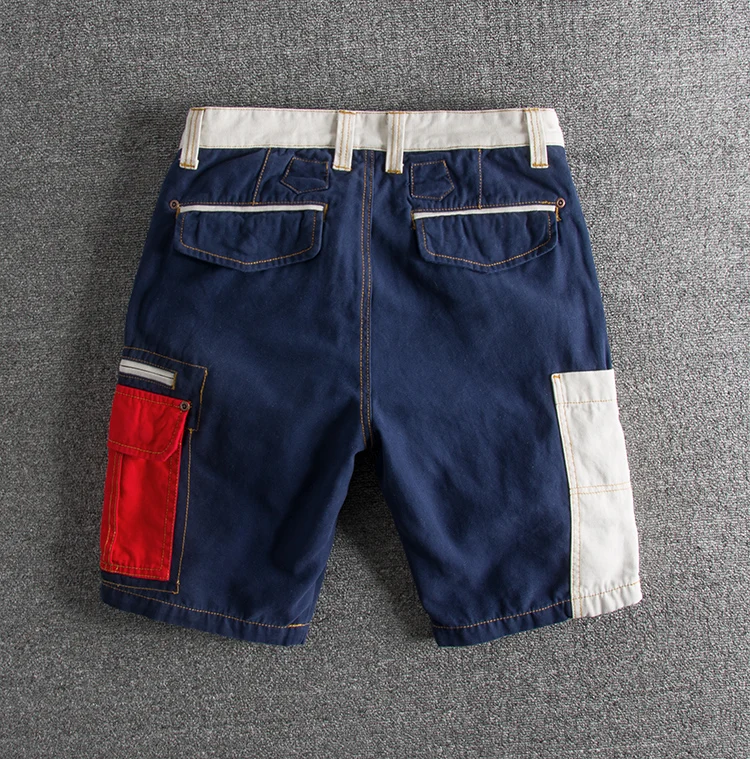 Summer fashion style personality color splicing wash and do old slim men's cargo shorts multi-pocket casual pants