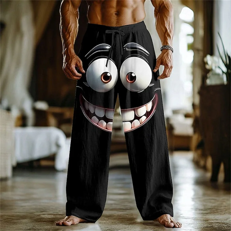 3D printed fun expression pattern printing, fashionable, high-quality men's wide leg pants, trendy printed men's pants