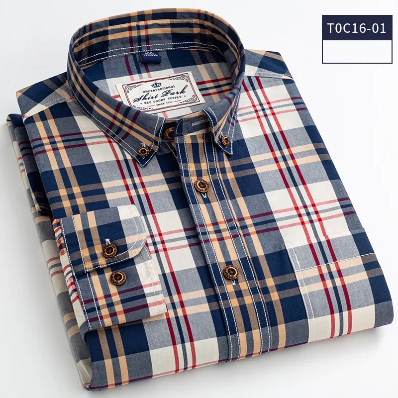 2021 New Men Shirt  100% Cotton High Quality Long Sleeve Casual BusinessPlaid Fashion Branded Clothes Bright Color DA450