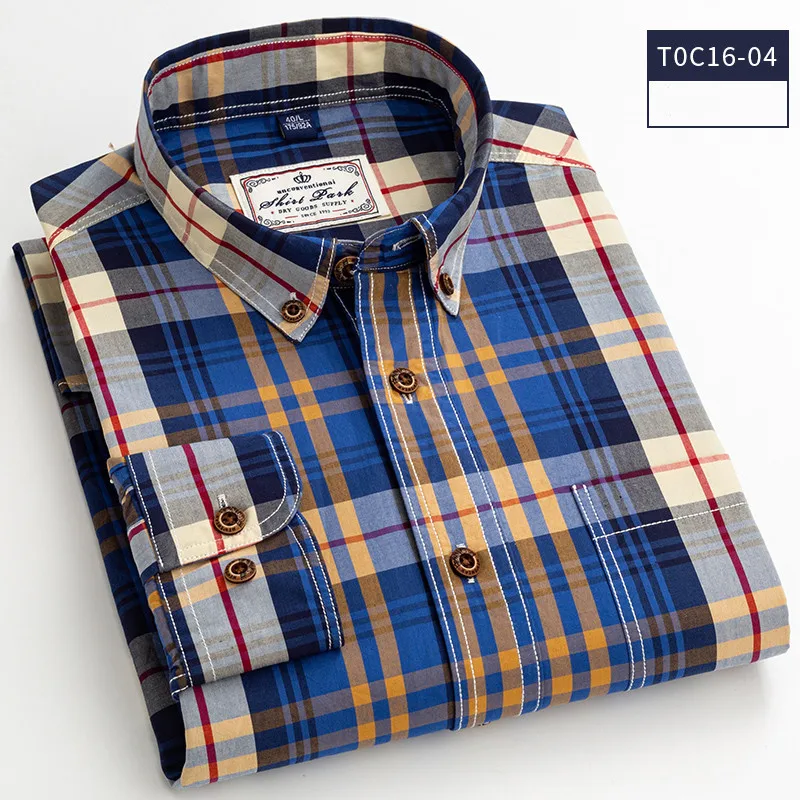 2021 New Men Shirt  100% Cotton High Quality Long Sleeve Casual BusinessPlaid Fashion Branded Clothes Bright Color DA450
