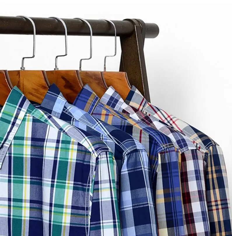 2021 New Men Shirt  100% Cotton High Quality Long Sleeve Casual BusinessPlaid Fashion Branded Clothes Bright Color DA450