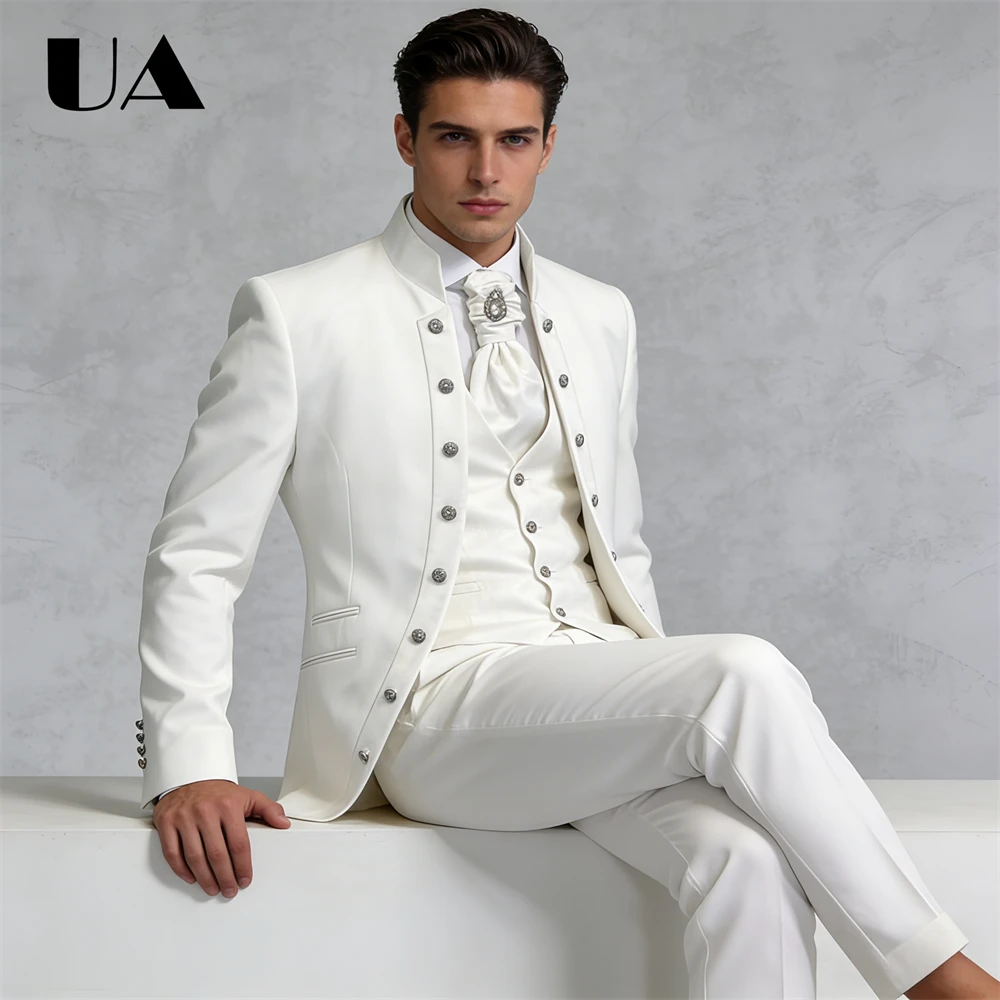Affrica Style Mens 3-Piece Formal Suit Attire (Jacket Vest Pants) Tailored Sizing Wedding Suit for Groom and Bestman ULBYANRY