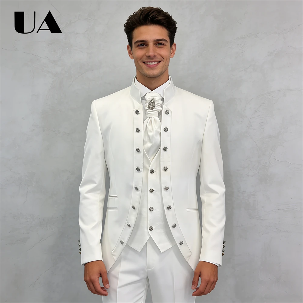 Affrica Style Mens 3-Piece Formal Suit Attire (Jacket Vest Pants) Tailored Sizing Wedding Suit for Groom and Bestman ULBYANRY