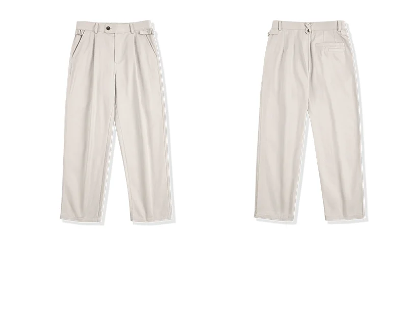 Maden Vintage Gentleman Naples Pants Korea Fashion Casual Paris Button Straight Wide Trousers 100% Cotton Solid Work Suit Pants