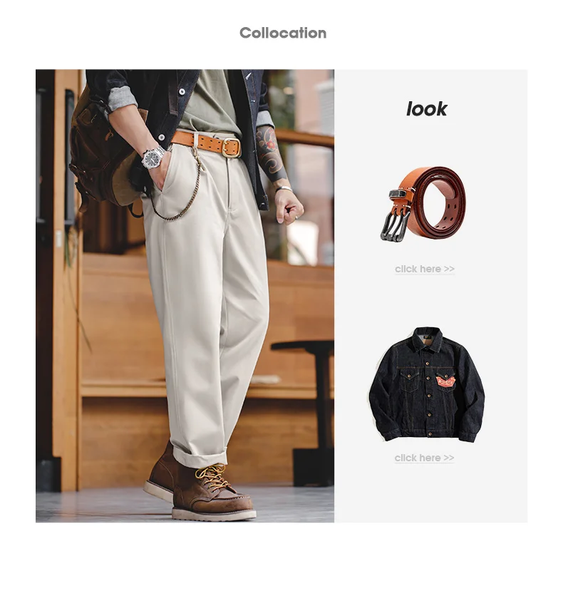 Maden Vintage Gentleman Naples Pants Korea Fashion Casual Paris Button Straight Wide Trousers 100% Cotton Solid Work Suit Pants