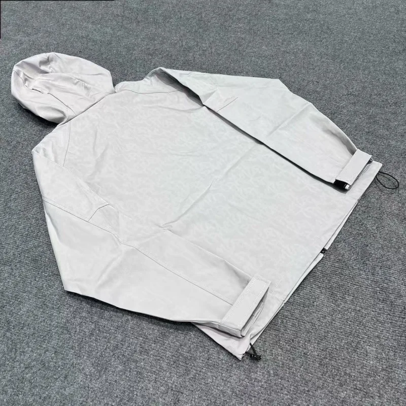 Men's Embroidered Waterproof Windbreaker Jacket Hooded Pocket Outdoor Hiking Full Zip Jacket Streetwear Casual Pullover Coat