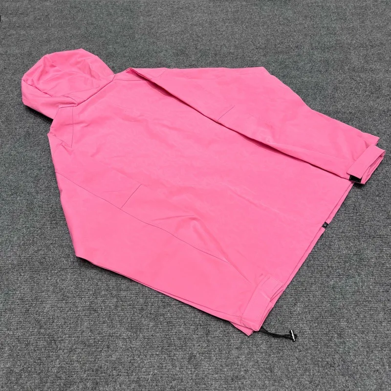 Men's Embroidered Waterproof Windbreaker Jacket Hooded Pocket Outdoor Hiking Full Zip Jacket Streetwear Casual Pullover Coat
