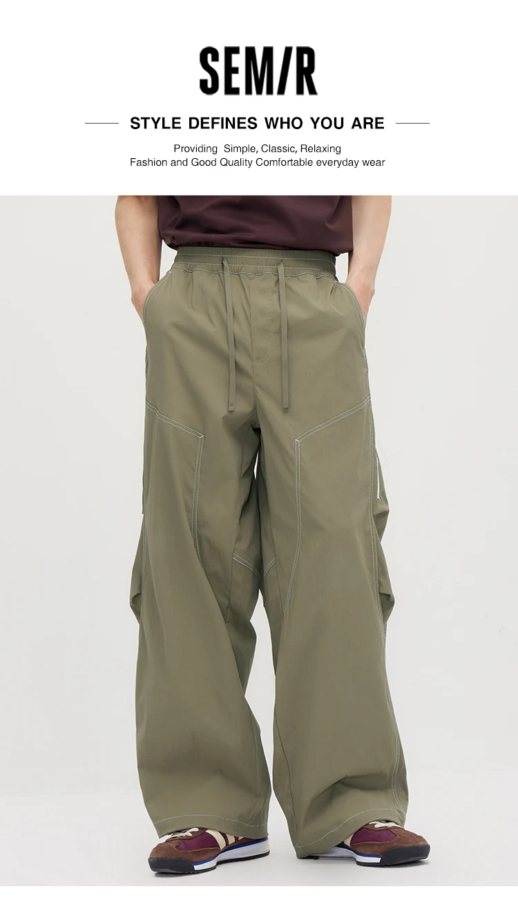 Semir Men Pants Cool Color Block Loose Wide Leg Casual Long Pants 2026 Summer Trendy Style