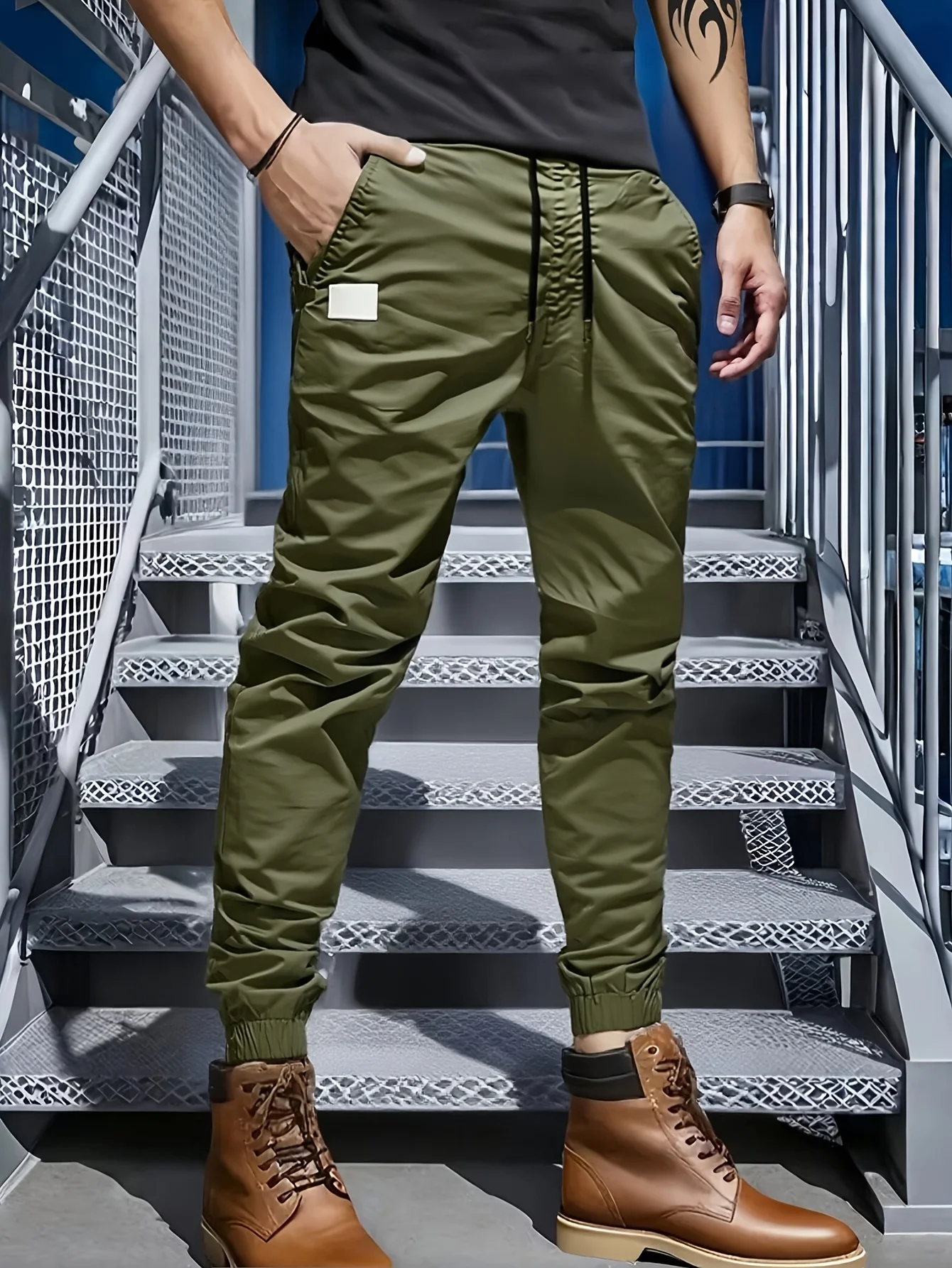 6pcs men's seasonal loose long waistband multi pocket workwear pants, solid color pants, casual outdoor sports holiday gifts