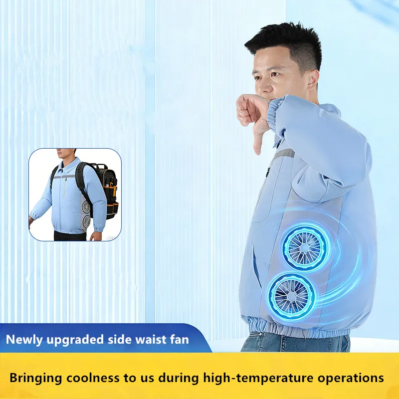 Summer Outdoor Site Work Heatstroke Prevention Cooling Side 4 Fan Air Conditioning Clothing Two Piece Top (Without Power Bank)