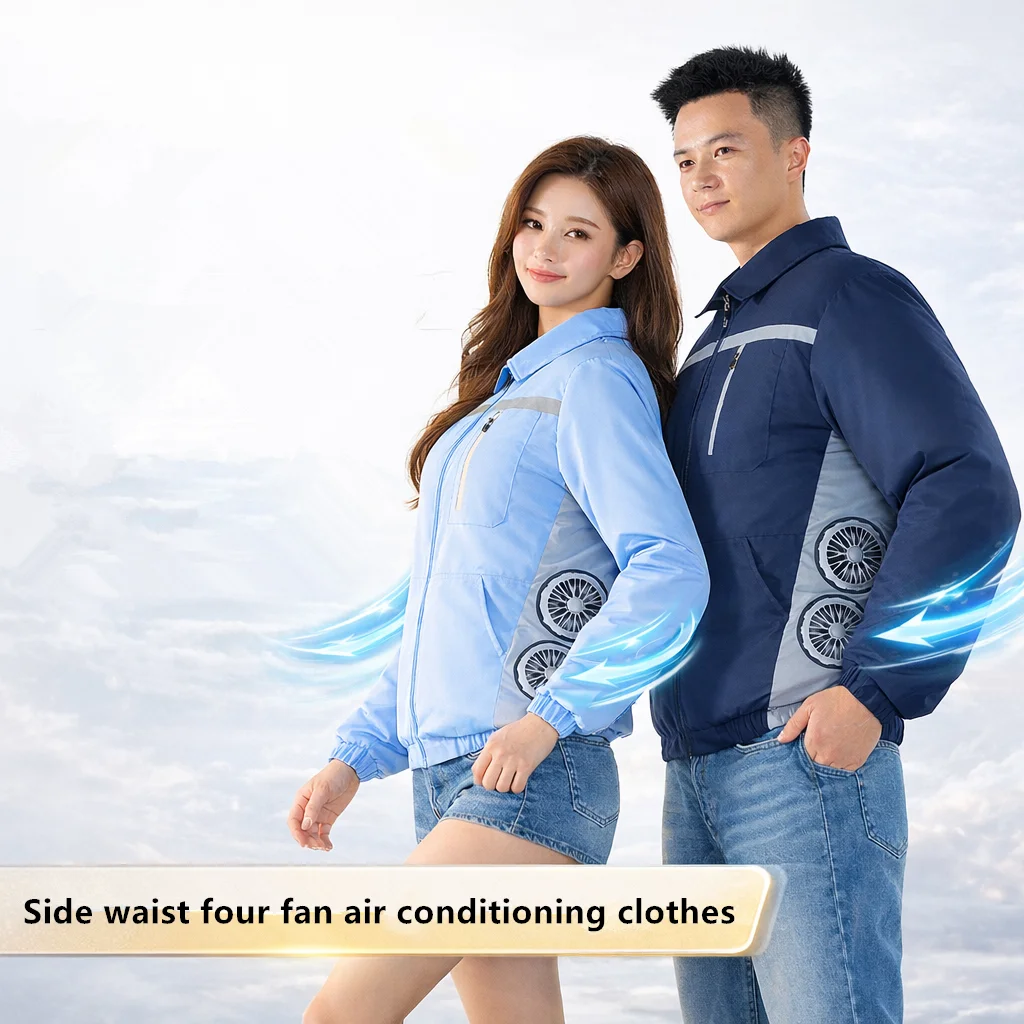 Summer Outdoor Site Work Heatstroke Prevention Cooling Side 4 Fan Air Conditioning Clothing Two Piece Top (Without Power Bank)