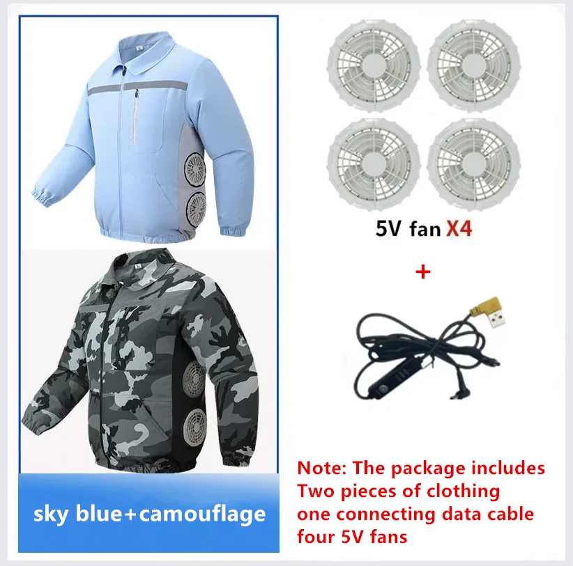 Summer Outdoor Site Work Heatstroke Prevention Cooling Side 4 Fan Air Conditioning Clothing Two Piece Top (Without Power Bank)