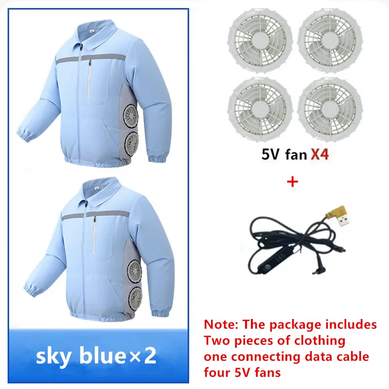 Summer Outdoor Site Work Heatstroke Prevention Cooling Side 4 Fan Air Conditioning Clothing Two Piece Top (Without Power Bank)