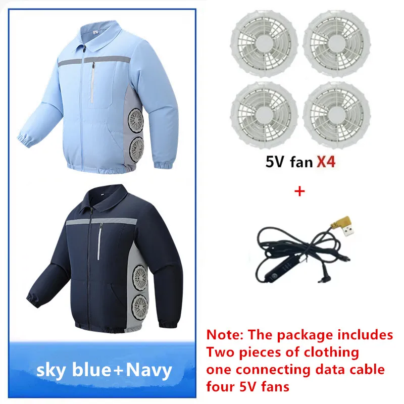 Summer Outdoor Site Work Heatstroke Prevention Cooling Side 4 Fan Air Conditioning Clothing Two Piece Top (Without Power Bank)