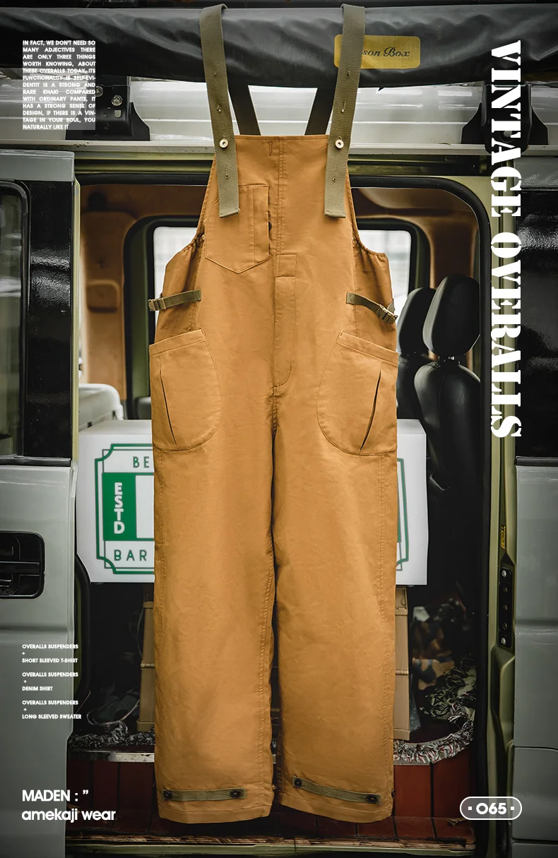 Maden Workwear American Retro Strap Pants Loose Straight Barrel Amekaji Casual One Piece Sling Long Pants Men's Fashion