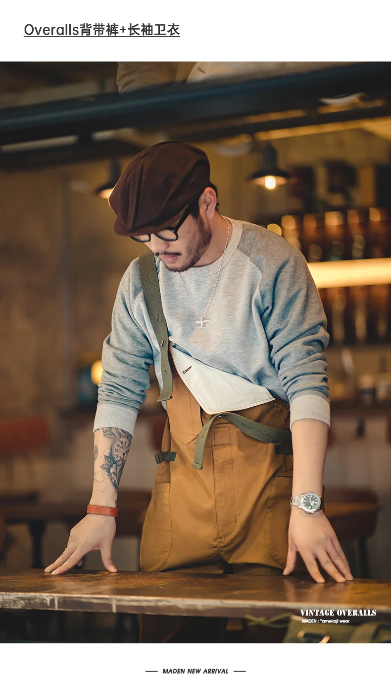 Maden Workwear American Retro Strap Pants Loose Straight Barrel Amekaji Casual One Piece Sling Long Pants Men's Fashion