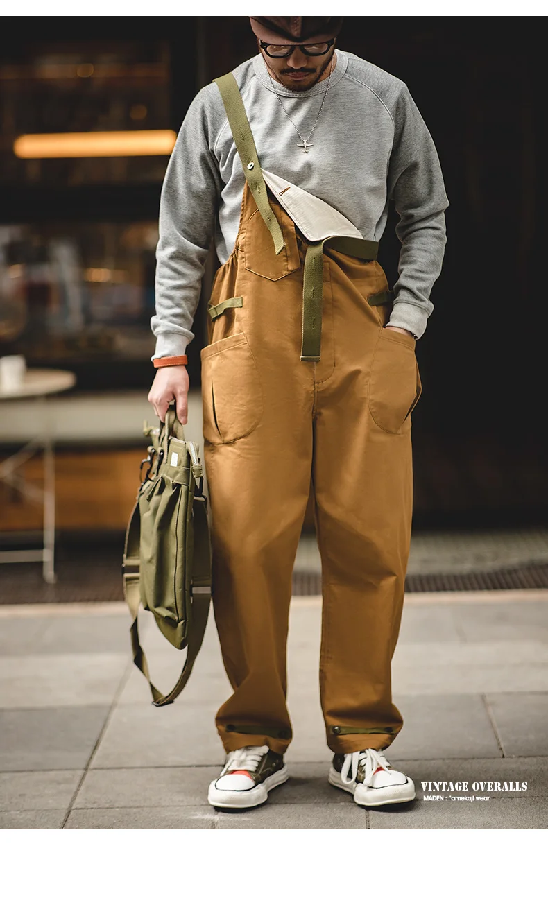 Maden Workwear American Retro Strap Pants Loose Straight Barrel Amekaji Casual One Piece Sling Long Pants Men's Fashion