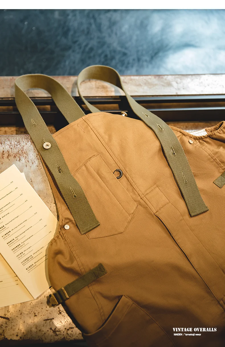 Maden Workwear American Retro Strap Pants Loose Straight Barrel Amekaji Casual One Piece Sling Long Pants Men's Fashion