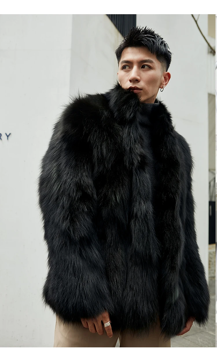 Furry Stand Collar Oversized Thicken Winter Coat Men Warm Windproof Trendy Solid Parkas Faux Fur Outerwear Luxury Casual Jacket
