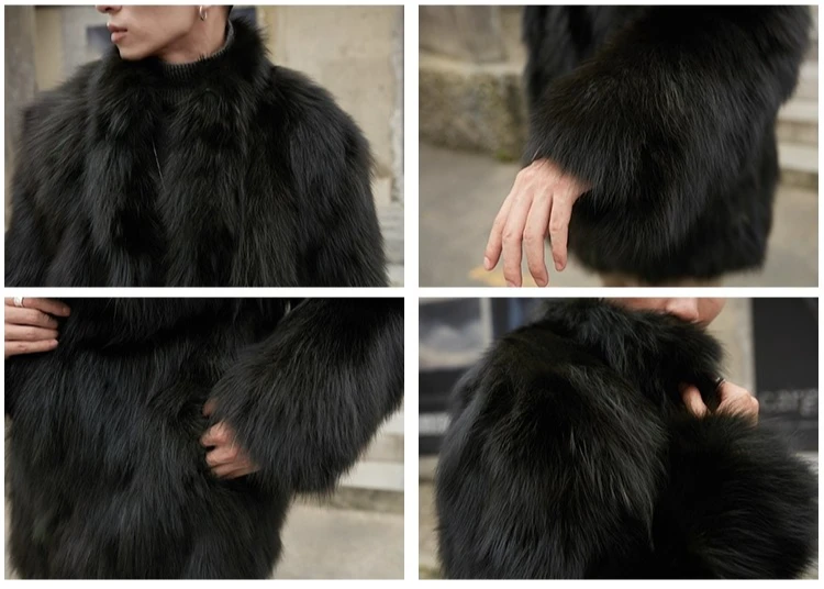 Furry Stand Collar Oversized Thicken Winter Coat Men Warm Windproof Trendy Solid Parkas Faux Fur Outerwear Luxury Casual Jacket