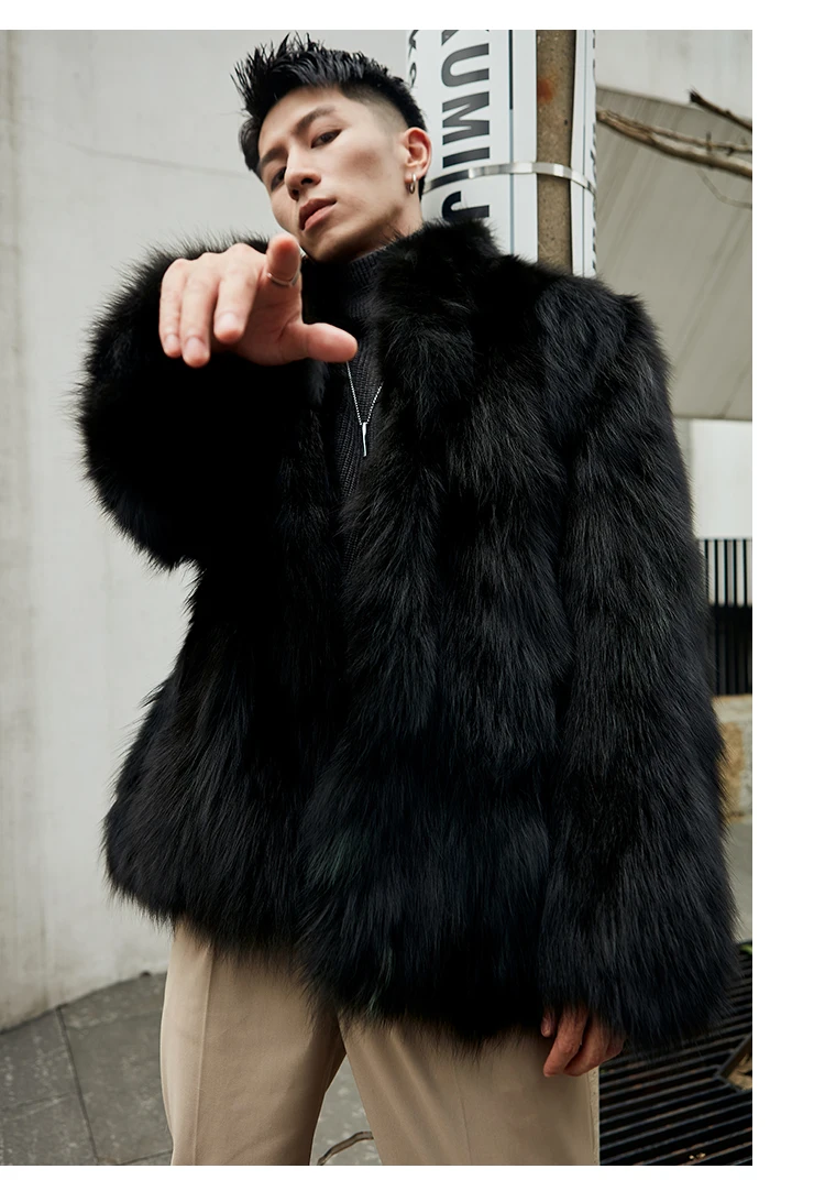 Furry Stand Collar Oversized Thicken Winter Coat Men Warm Windproof Trendy Solid Parkas Faux Fur Outerwear Luxury Casual Jacket