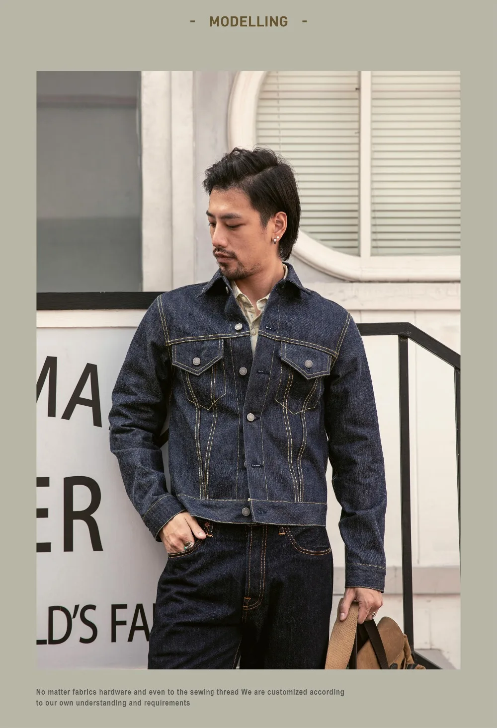 TYPE3-0001 Read Description! Big Size 14oz High Quality Cotton Denim Jacket Casual Stylish Raw Unwashed Coat