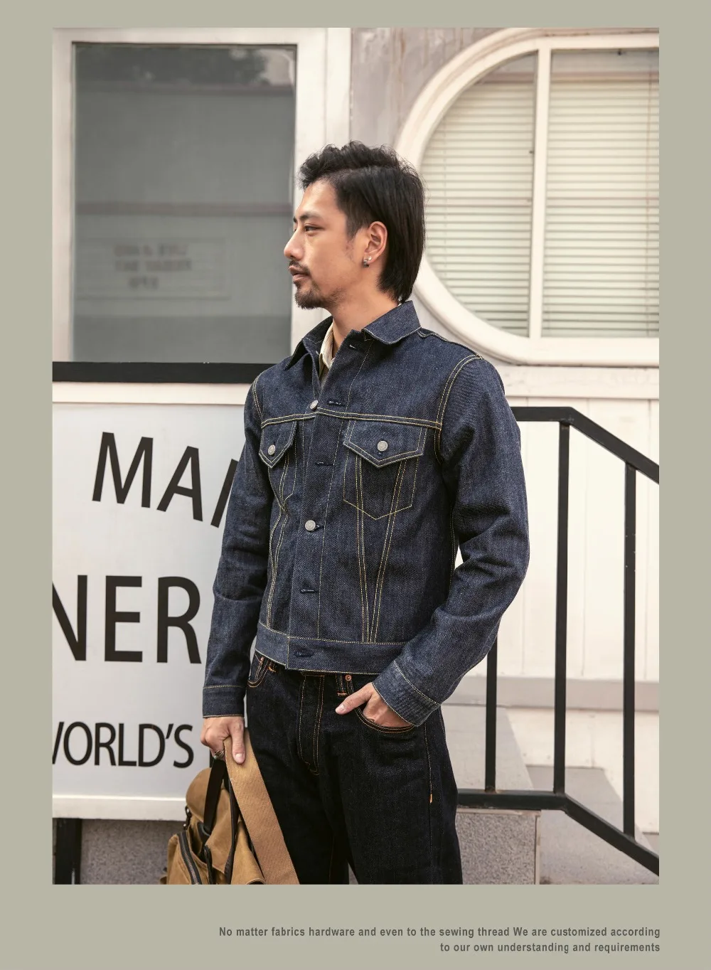 TYPE3-0001 Read Description! Big Size 14oz High Quality Cotton Denim Jacket Casual Stylish Raw Unwashed Coat