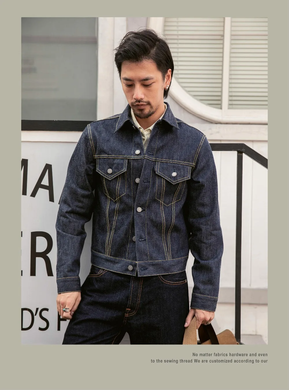 TYPE3-0001 Read Description! Big Size 14oz High Quality Cotton Denim Jacket Casual Stylish Raw Unwashed Coat