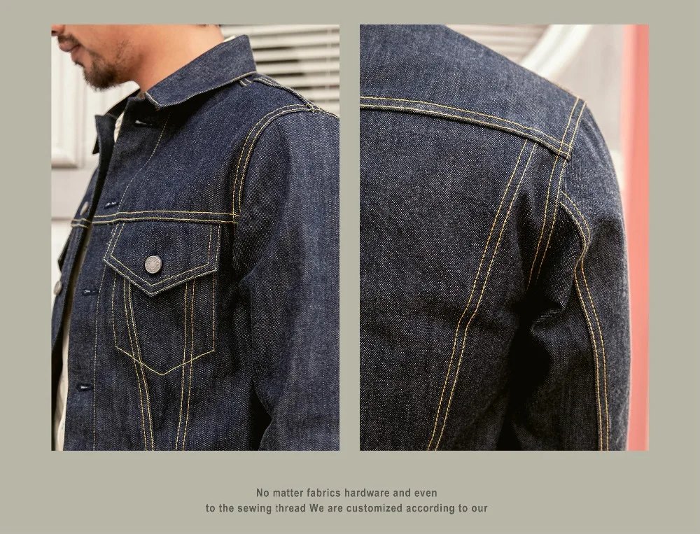 TYPE3-0001 Read Description! Big Size 14oz High Quality Cotton Denim Jacket Casual Stylish Raw Unwashed Coat