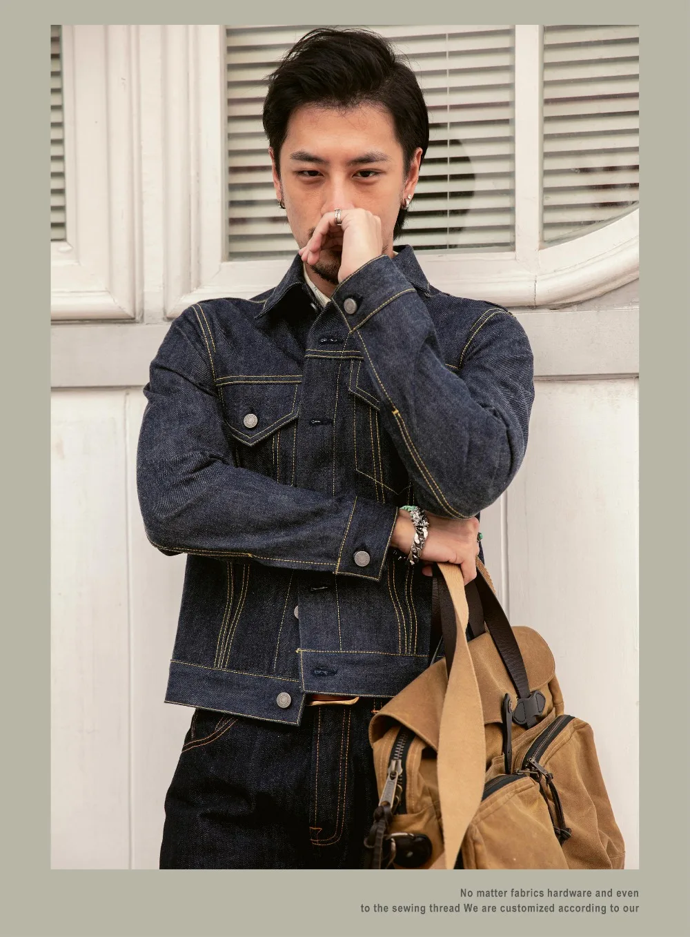TYPE3-0001 Read Description! Big Size 14oz High Quality Cotton Denim Jacket Casual Stylish Raw Unwashed Coat