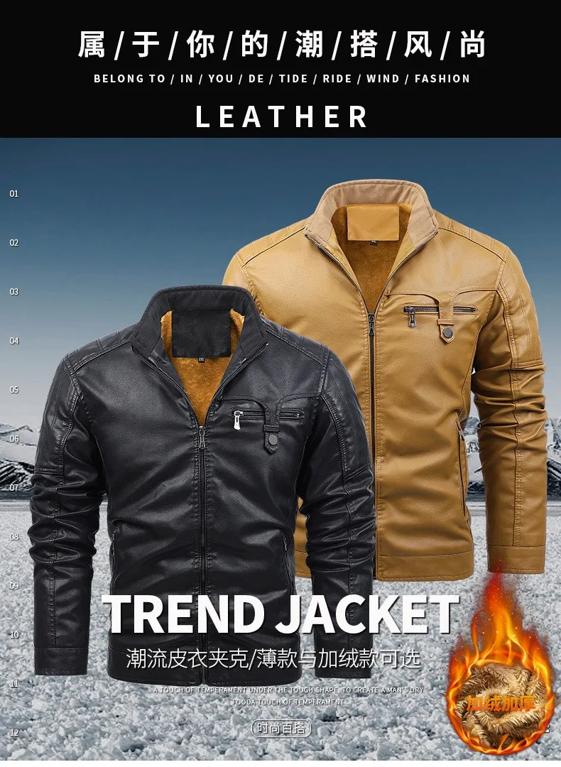 Waterproof Motorcycle PU Jacket Biker velvet Leather Coats men Fleece Hooded Motorcycle Pu Leahter New Men's Leather Jackets
