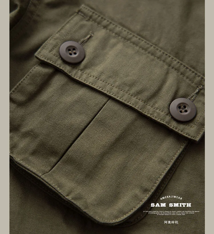 TCU Multi Pockets American Vintage Casual Jackets Spring Autumn 100% Cotton Chevron Coats for Male Amekaji Workwear Hunting Wear