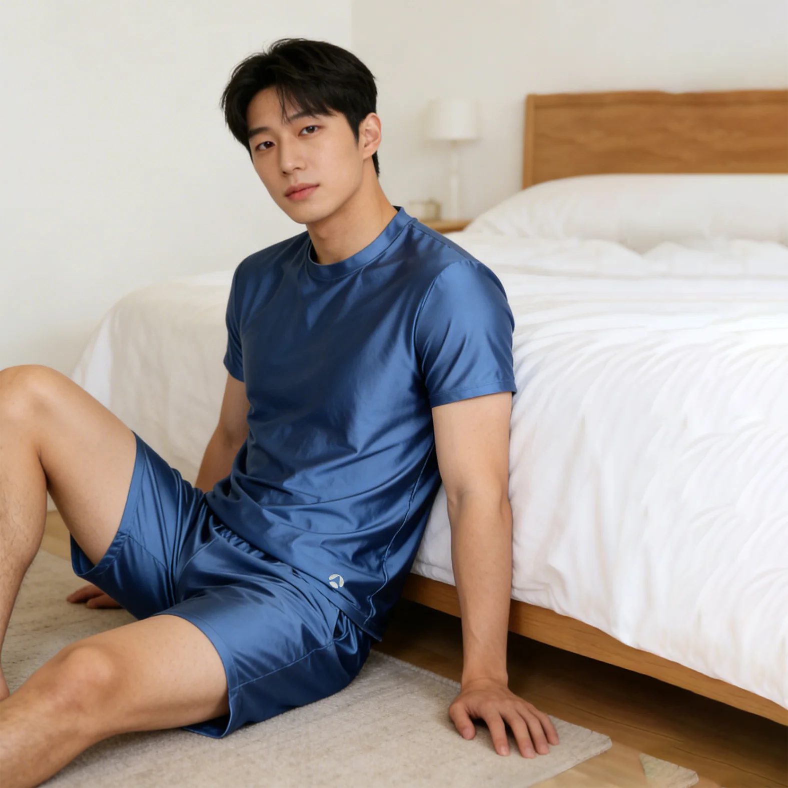 AMORESY Spring Men's Ice Silk Short-Sleeved T-Shirt Breathable Comfortable Casual Wear Half-Sleeved Top Home Wear