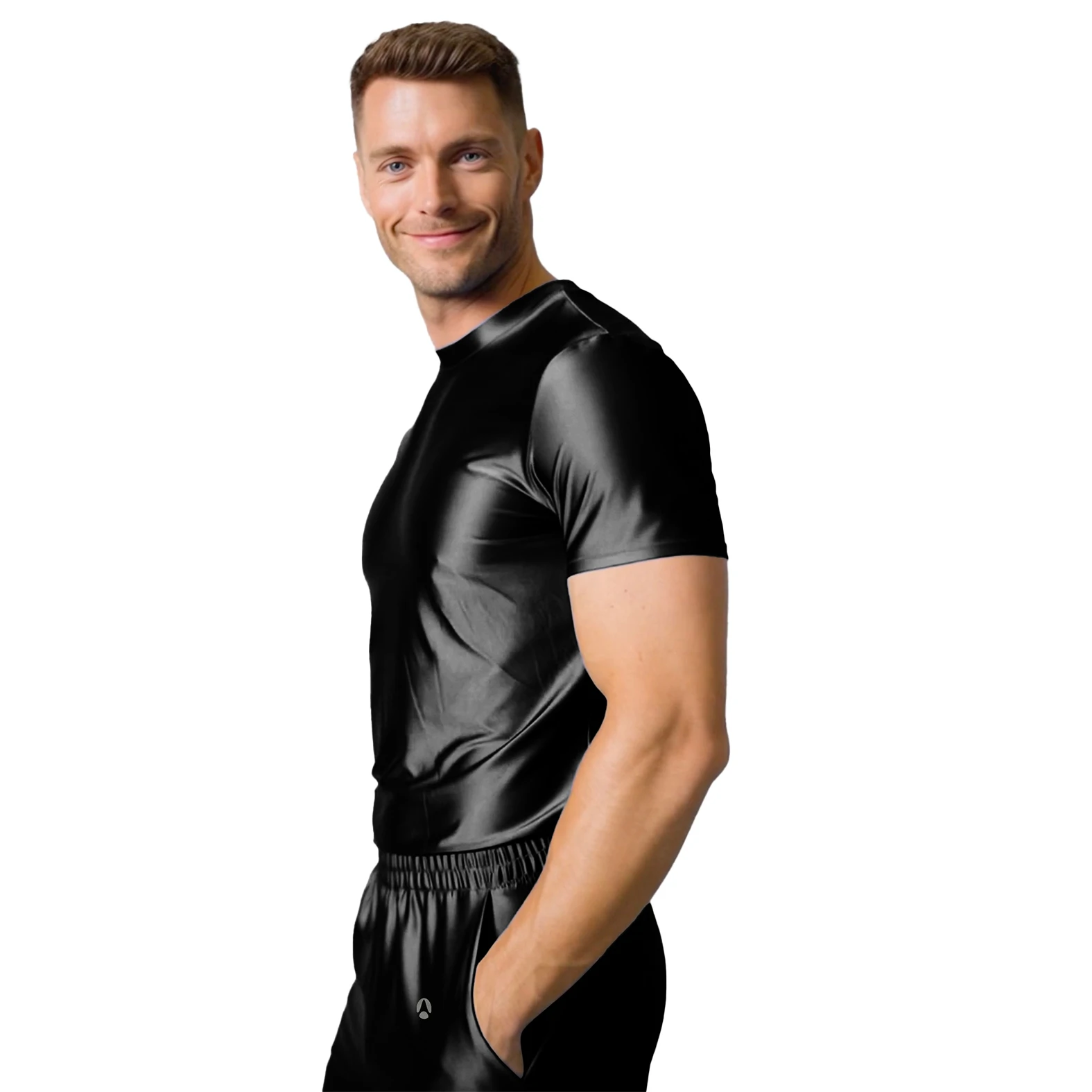 AMORESY Spring Men's Ice Silk Short-Sleeved T-Shirt Breathable Comfortable Casual Wear Half-Sleeved Top Home Wear