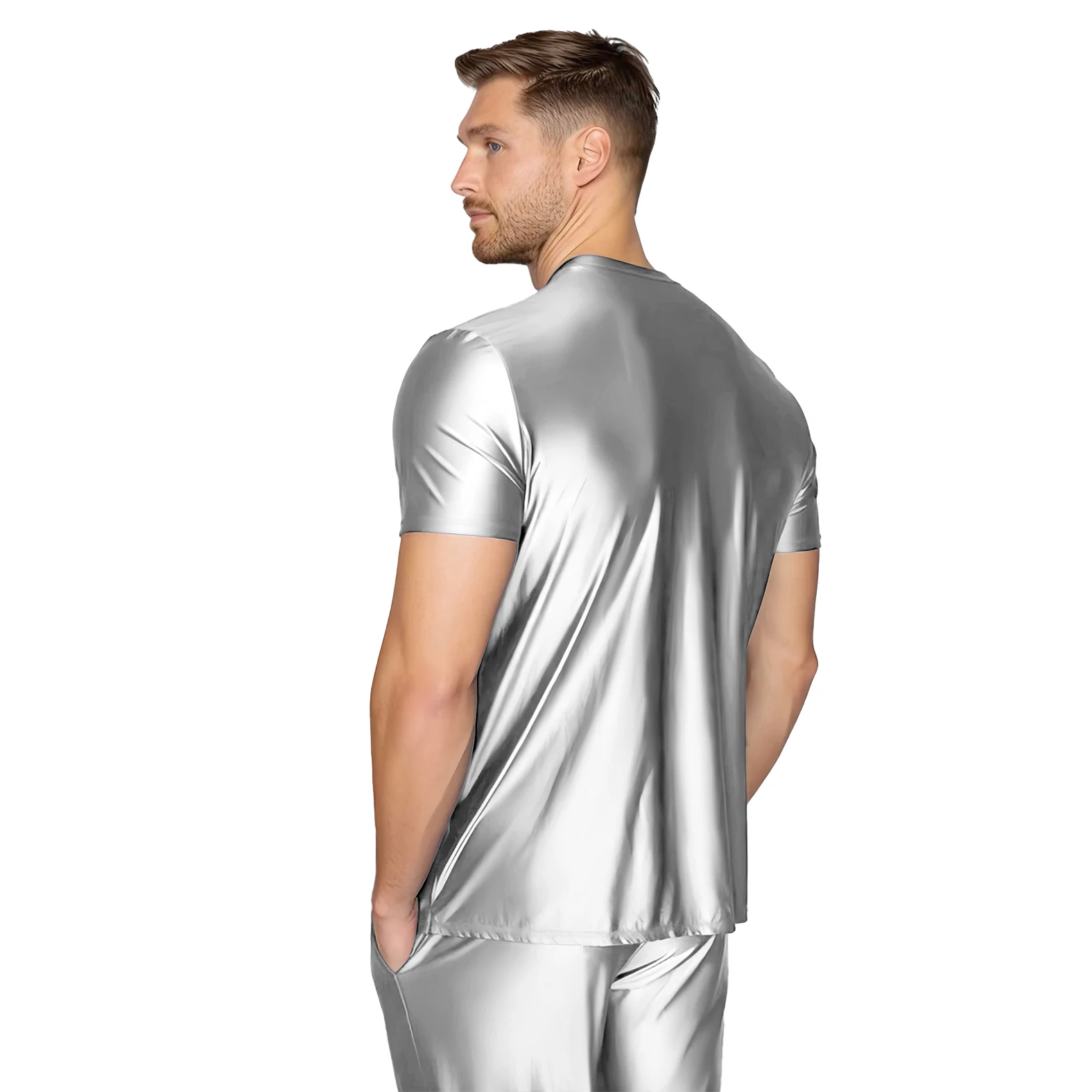 AMORESY Spring Men's Ice Silk Short-Sleeved T-Shirt Breathable Comfortable Casual Wear Half-Sleeved Top Home Wear