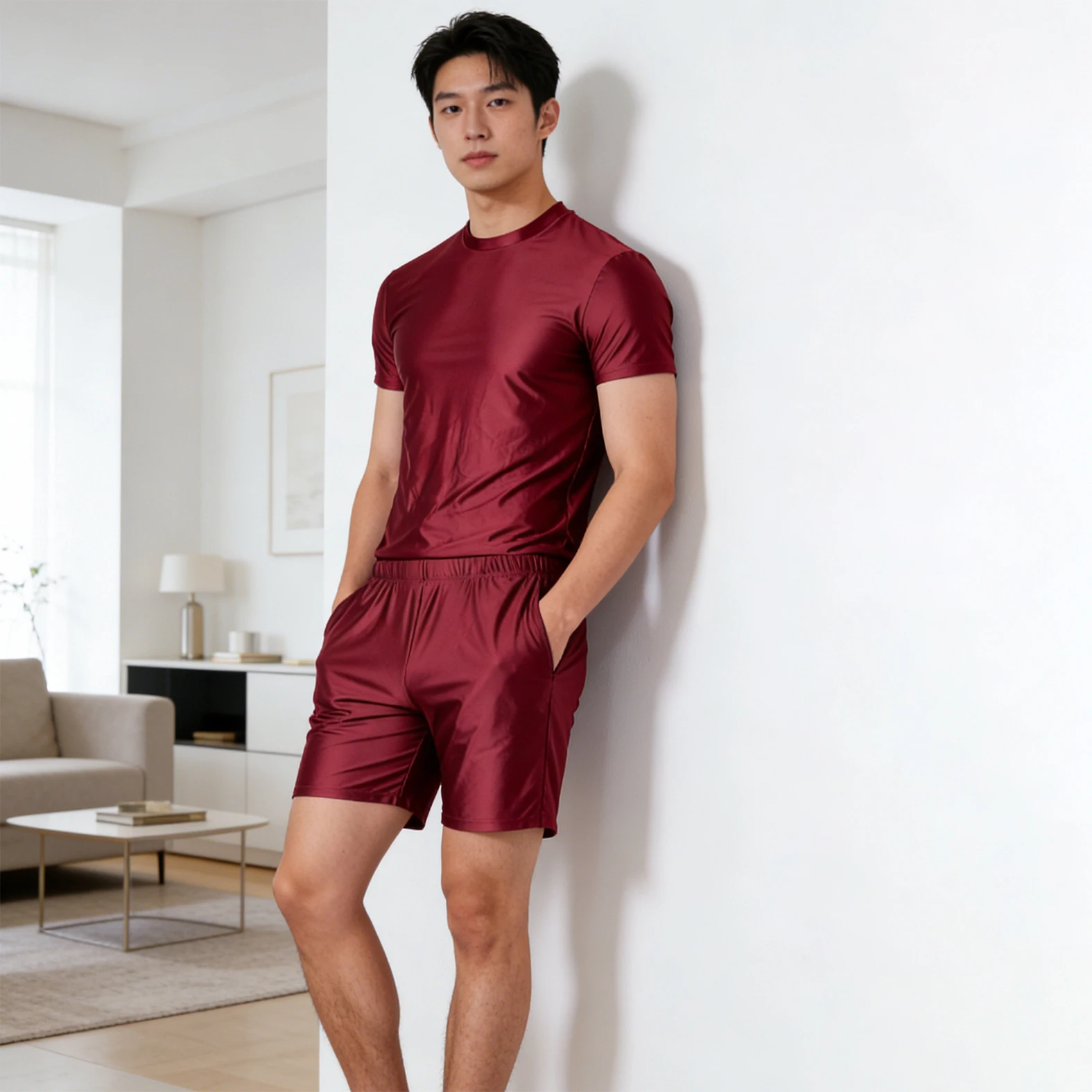 AMORESY Spring Men's Ice Silk Short-Sleeved T-Shirt Breathable Comfortable Casual Wear Half-Sleeved Top Home Wear