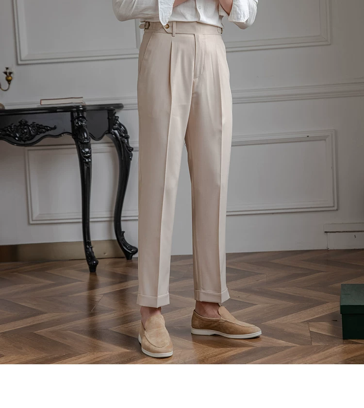 Mr. Deer Three Homemade Summer Breathable Thin Retro High Waist Pants Niche Naples Light Luxury Casual Pants Trendy Men